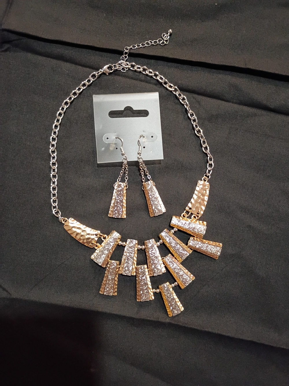 Gold-Tone Statement Necklace & Earring Set - Sparkling Bar Pendant